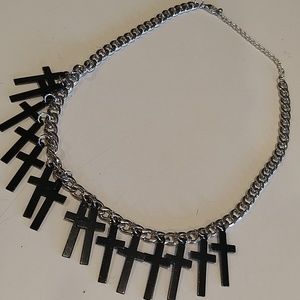 🖤Silver Necklace with crosses black🖤